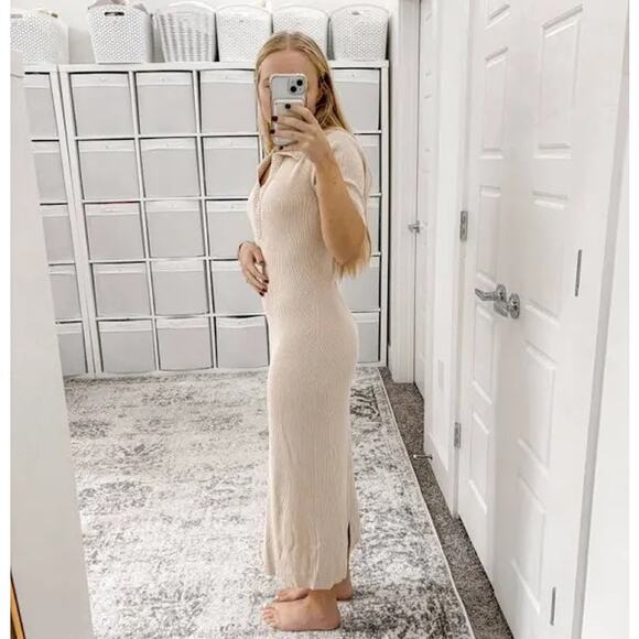 Caroline Constas Ribbed Knit Crochet Collar Midi Dress Size Medium - Picture 3 of 7